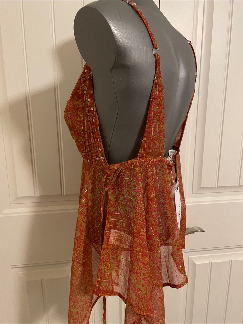 Vigoss Rust Orange Sequin-Trim Spaghetti Strap Camisole - Picture 3 of 5